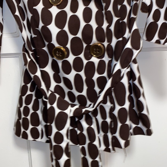 Heart Soul Small White Brown Polka Dot Double Breasted Belted Short Trench Coat - Picture 7 of 14